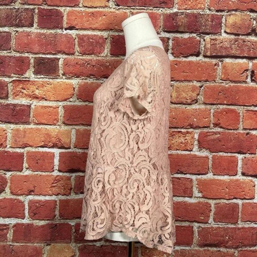 Adrianna Papell Women's Blush Pink Crochet Short Sleeve Top‎ Size Medium ECU - Picture 3 of 10